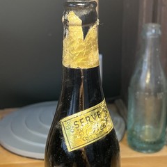 Antique Black Glass Labeled Mission Dry California Burgundy Wine Bottle Bubbling