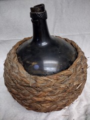 19th Century French Wine Demijohn Reed/Grass Wrapped Brown Glass 11&Prime; Tall #2