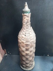 Vintage Large Wicker Wrapped Glass 24” Green Wine Bottle lamp Parts Repair