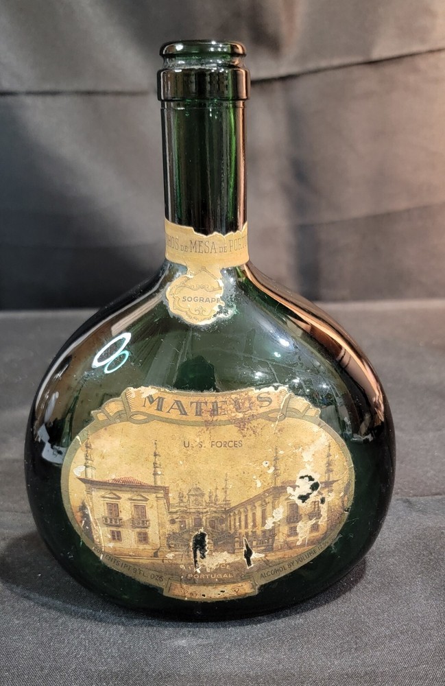 Mateus Green Glass Wine Bottle Product Of Portugal So Grape Stamp U.S. Forces