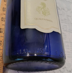 VINTAGE 2010 COBALT BLUE JOHANN FALKENBURG GLASS WINE BOTTLE 19&Prime; TALL WITH CORK