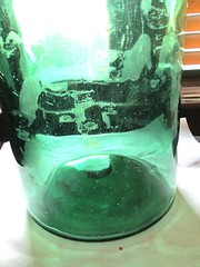 VINTAGE EMERALD GREEN CORK TOP SEAMED MAGNUM WINE, 16 3/8&Prime; X 5 3/4&Prime;, EMPTY USED