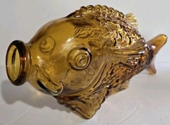 Lg Vintage Amber Glass Italian Fish Wine Decanter Bottle 15&Prime;