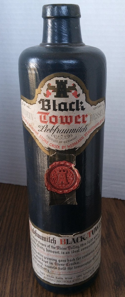 VTG German Black Tower Liebfraumilch Wine Stone Crock Stoneware Bottle 1970