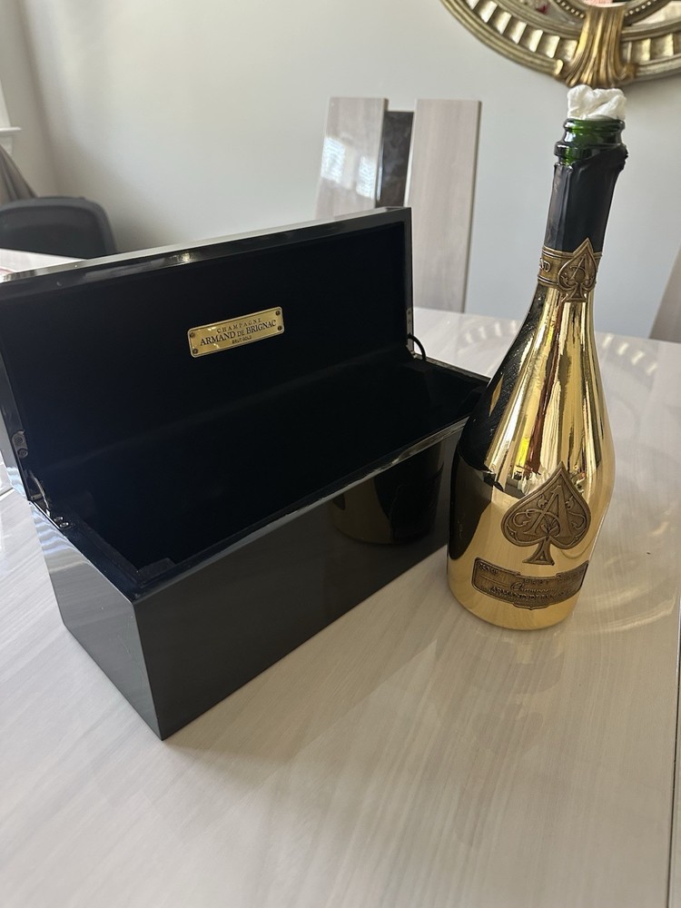 Armand de Brignac Ace of Spades Champagne Bottle & Wooden Display Case EMPTY