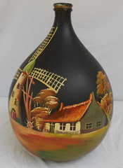 Demijohn French XX Large wine 30 L .Bottle Custom painted windmill on it 1960&rsquo;s