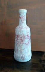 Vintage Hazel – Atlas Swirl Milk Glass Decanter Bottle W/Lid Excellent (K1)