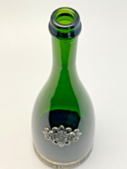 Vintage Segura Viudas Empty Green Empty Wine Bottle Pewter Vines Grapes & Base.