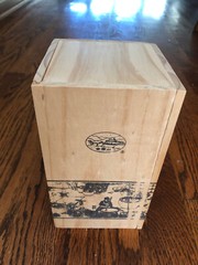 Chinese Blue and white antique scene porcelain empty wine bottle with wood case