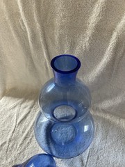 Vintage Blue Mid Century Beehive Bubble Pier One Glass Decanter W Flame Stopper