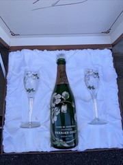 1995 Perrier Jouet Brut Fleur de Champagne Empty Bottle W/ Glasses And Box