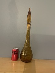 Vintage 22&Prime; MCM 1960s Italy Rossini Empoli Amber Crinkle Genie Decanter Bottle 3