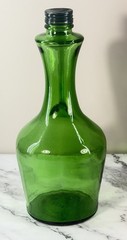 Vintage Green Glass 1.5 Liter Wine Decanter Jug Bottle W/Long Handle & Lid 12”