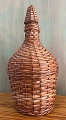 Antique Wicker Wrapped One Gal. Aqua Wine/Rum Demijohn Glass Jug w/ Cap