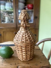 VINTAGE Wicker Covered Wine Bottle~SMALL 7”~MINT CONDITION*ORIGINAL CORK~Ex COND