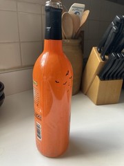 Halloween -Empty Glass Wine Bottle-Scarecrow, Bats, Jack O Lanterns