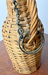 Demijohn Rattan Wicker Cover Wine Whiskey Bottle Lid Stopper & Ring Miniature 8&Prime;