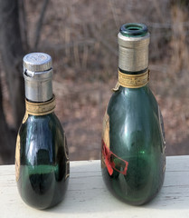 2 VTG MATEUS ROSE GREEN GLASS WINE BOTTLES EMPTY SOGRAPE PORTUGAL 12 & 6.1 Fl Oz
