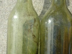 Antique Vtg Olive Green Glass French Wine Bottle Lot Deep Well Hand Applied Top