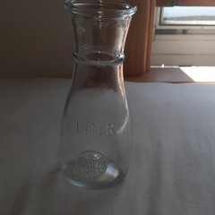 Clear Glass Wine Bottle 1 Liter with Grape Motif Collectible