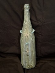 Beautiful Vintage Hand Painted Wine Bottle Green With Rosary￼