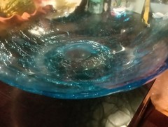 Blue Demijohn Studio Blown Glass Large bottle Crackled Bottom Polished Pontil