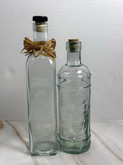 Wine Bottles Set (2) Green Wine Bottle Decanter with Cork Lids