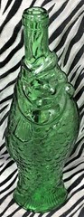 1 Green Pressed Glass Fish Shaped Wine Bottle (empty) 13 in. Tall, 5 in wide