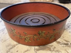 Vintage Italian Wine Bottle Coaster Cinnabar Red Metal Hand Painted/Wood Insert