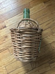 VINTAGE MARQUES De OLIVAR GREEN GLASS WICKER WINE BOTTLE w/HANDLES