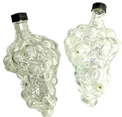 Lot/2 Clear Glass Bottle Grape Cluster Bunch Shaped Wine Decanters Length 6.5&Prime;