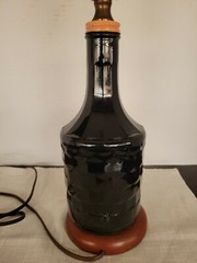 Wine Bottle Lamp Vintage Mogen David w/Star and Rose Decal Dark Bottle Wood Base