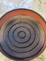 Vintage Italian Wine Bottle Coaster Cinnabar Red Metal Hand Painted/Wood Insert