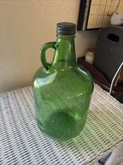 Vintage 3 Liter Green Glass Bottl With Handle And Lid