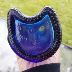 Cobalt Blue Cat Bottle Mosel-Saar-Ruwer Riesling Wine bottle 13&Prime; tall