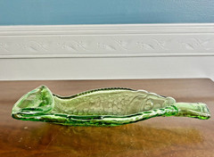 Vintage Green Glass Fish Bottle Pressed bowl dish candy trinkets 12&Prime;