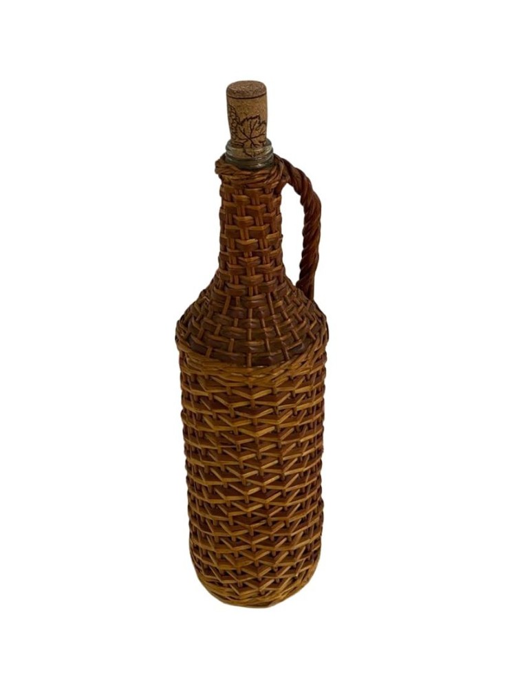 Vintage Woven Wicker Wine Bottle Glass Jug Rustic Handmade 1L Decor
