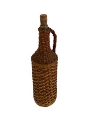 Vintage Woven Wicker Wine Bottle Glass Jug Rustic Handmade 1L Decor