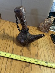 Vintage Tooled Leather Covered Wine Decanter 8” Tall Liquor MCM Oil See Photos