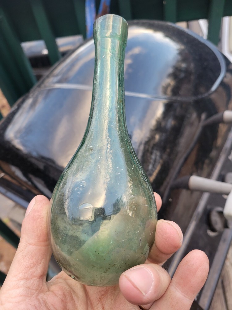 Green Hand Blown Torpedo Wine Bottle Round Bottom 7  » Tall