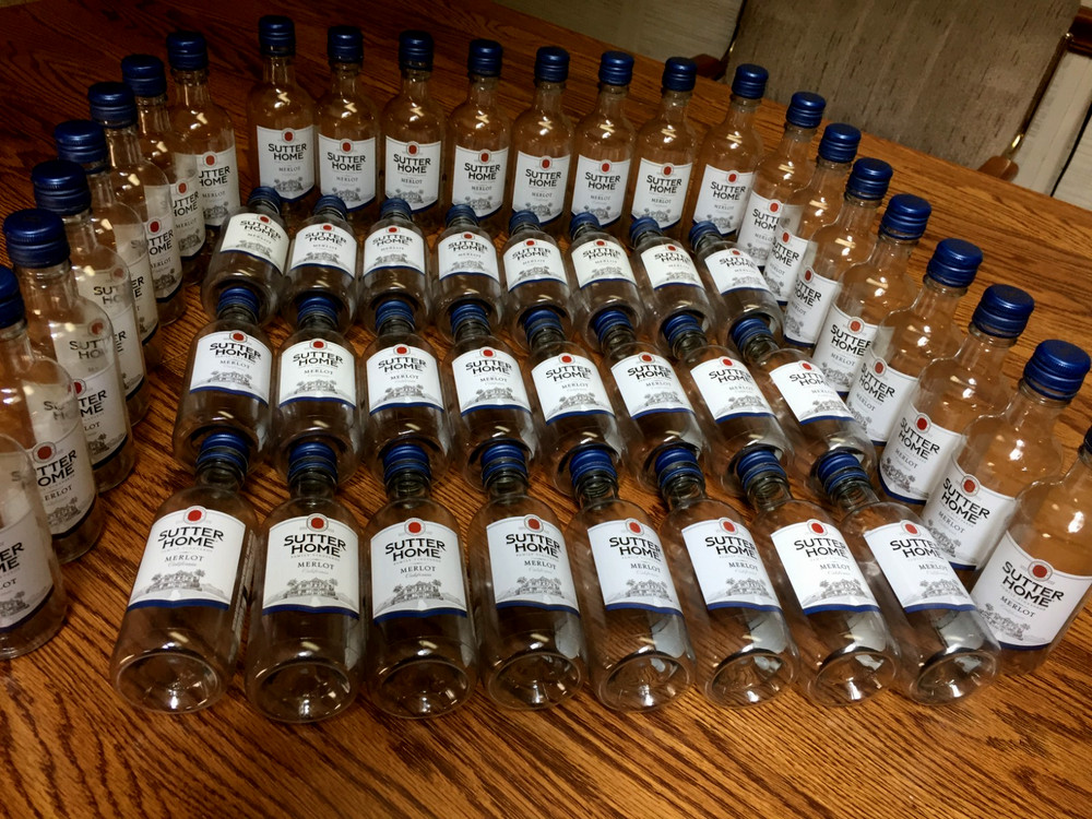 48 Sutter Home Merlot Wine 187 ML Empty Plastic Bottles & Lids- Great for Crafts
