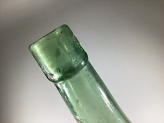 Antique Vtg. Hand Blown Wine Bottle Torpedo Round Bottom Green Glass 8”