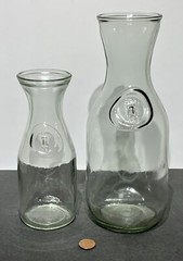 2 Vtg Embossed Paul Masson “Since 1852” Carafe Decanter Glass Wine/Milk Bottles.