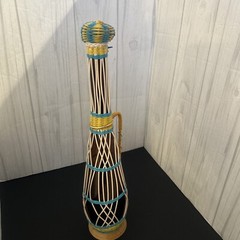 Vintage Plastic Wicker Wrapped Wine Bottle Decanter Mid Century Bohemian Style
