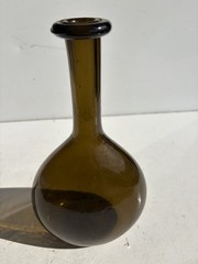 Antique WINE Vino Amber Glass Hand Blown Bottle= APPLIED TOP = Pontil on Bottom