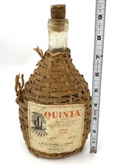 Vintage Wicker Wrapped Clear Glass Quinta Lisbon Wine Bottle Portugal Empty.