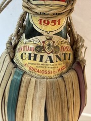 VINTAGE Empty 1951 Chianti Wine Bottle With Rattan Wrap Pint Bottle!
