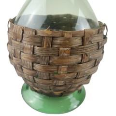 Vintage Demijohn Wine Bottle Carafe Decanter Green Glass Wicker Basket Wrap 20&Prime;