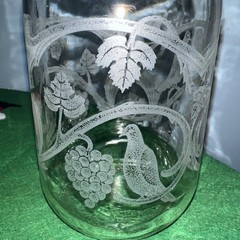 Vintage 1988 Floral Etched Norman Kosarin Carafe Paul Masson Vineyards Birds