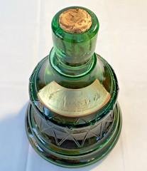 Vintage Rare Chianti Wine Bottle Decanter Lantern Oil Lamp Amber Green Glass 15&Prime;